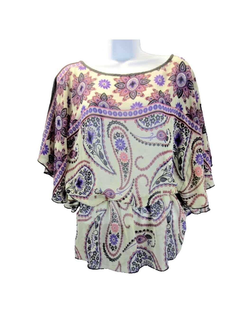 Charlotte Russe Women S Sheer Boho Paisley Floral Pink Purple Flowy Tunic Blouse
